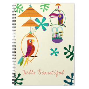 Cuaderno Tiki Birds Arte Vintage Retro Personalizado