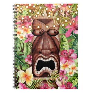 Cuaderno Tiki Hawaiano de Madera Fiesta de Verano Floral de
