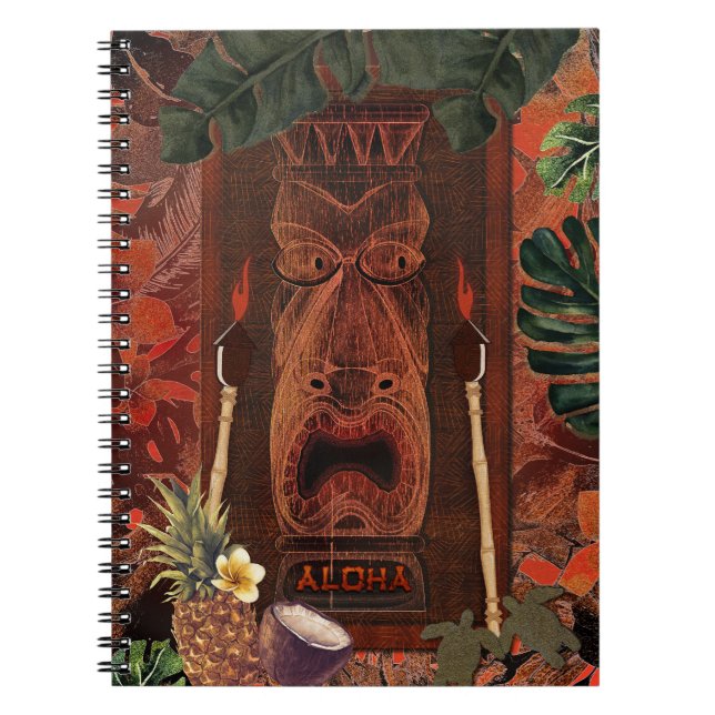 Cuaderno Tiki Vintage Aloha Hawaiano Rústico Isla Tropical (Frente)