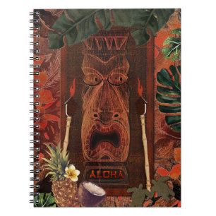 Cuaderno Tiki Vintage Aloha Hawaiano Rústico Tropical Isla
