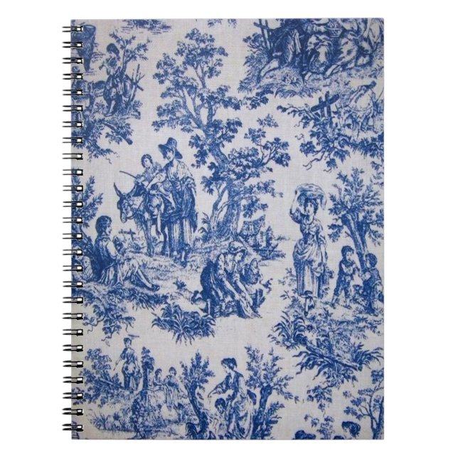 Cuaderno Tile de jouy azul y blanco elegante (Frente)