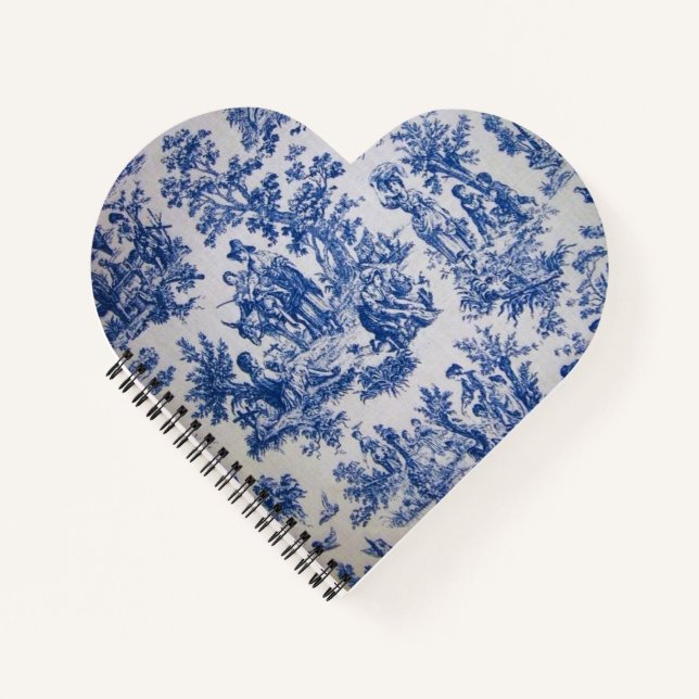 Cuaderno Tile de jouy azul y blanco elegante (Anverso)
