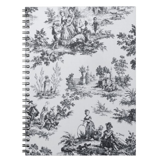 Cuaderno Tile de jouy negro y blanco elegante (Frente)