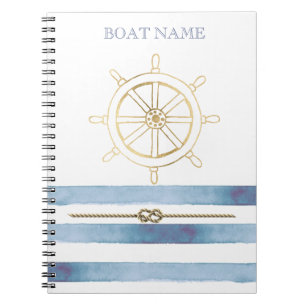 Cuaderno Timón de Barco en Oro Náutico, Franjas de Acuarela