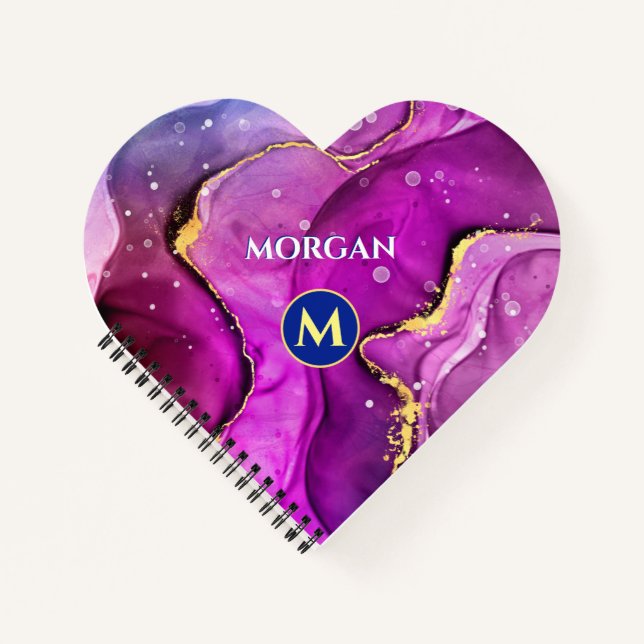 Cuaderno Tinta líquida roja y dorada, monograma y nombre (Anverso)