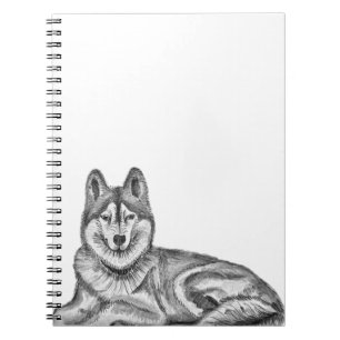 Cuaderno Tinta negra y blanca y husky siberiano de acuarela