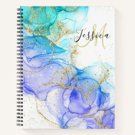 Cuaderno Tinta y nombre de color turquesa y dorada para el 