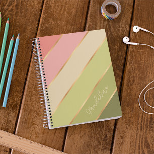 Cuaderno Tinte personalizado de helecho verde rosa coral ro