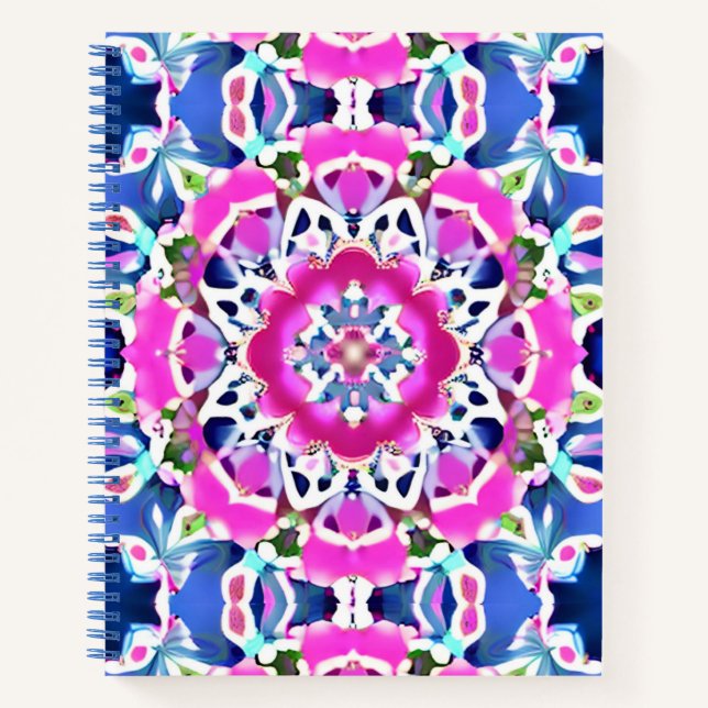 Cuaderno Tintes de tinta Mandala Patrón Denim Blue and Pin  (Anverso)
