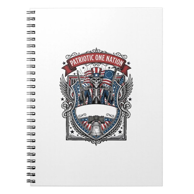 Cuaderno Tío Sam Patriótico Esqueleto Patriota Oscuro Esque (Frente)