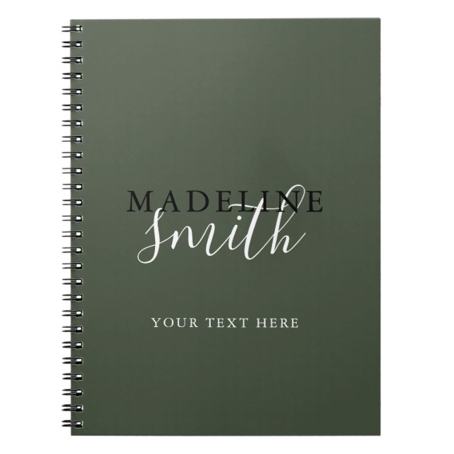 Cuaderno Tipografía de Letra Cursiva Verde Oscuro Moderna (Frente)