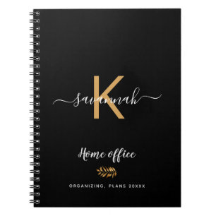 Cuaderno Tipografía de oro negro con monograma para oficina