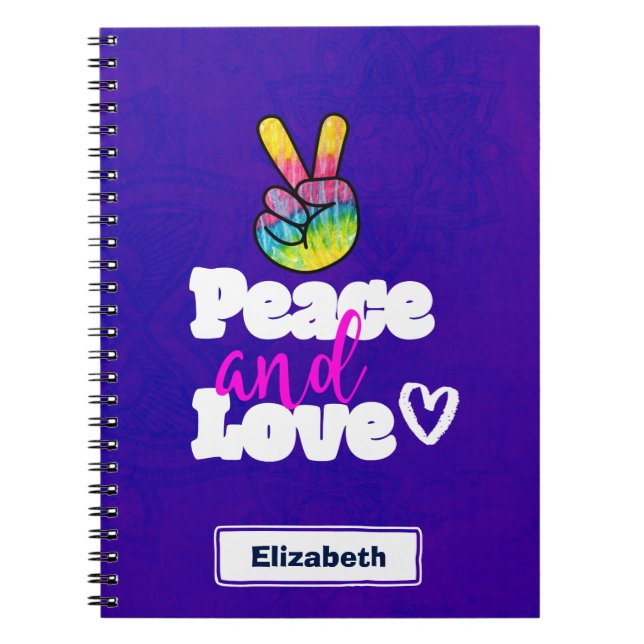 Cuaderno Tipografía de paz y amor Signo de paz en mano arco (Frente)