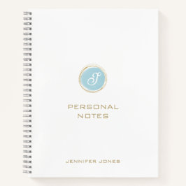 Cuaderno Tipografía Dorada Monograma Nombre Acuarela Azul T