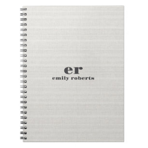 Cuaderno Tipografía gris de monograma minimalista en blanco