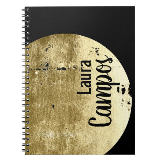 Cuaderno Tipografía moderna de la Luna de Oro y Negro