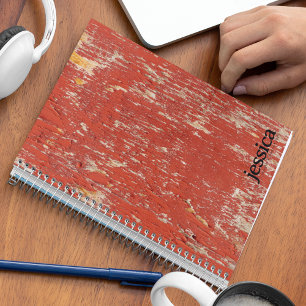 Cuaderno Tipografía moderna de madera pintada de rojo desga