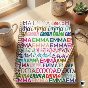 Cuaderno Tipografía personalizada de Emma con patrón colori