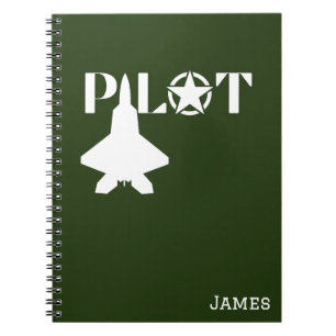 Cuaderno Tipografía piloto y avión militar, Minimalista