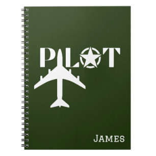 Cuaderno Tipografía piloto y avión, Minimalista, personaliz