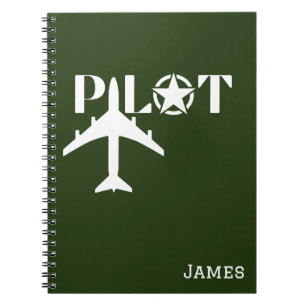 Cuaderno Tipografía piloto y avión, Minimalista, personaliz
