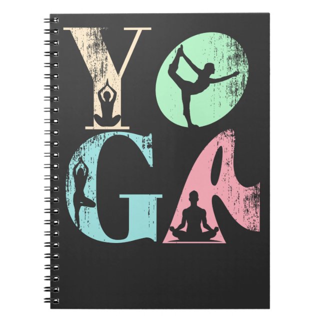 Cuaderno Tipografía retro de yoga con siluetas de polos (Frente)
