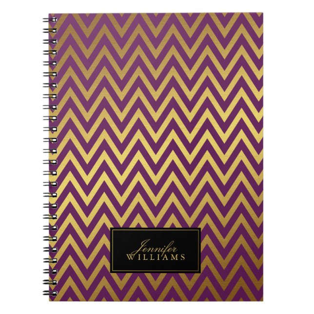 Cuaderno Tiras de Chevron de Oro Falso y Pluma Personalizad (Frente)