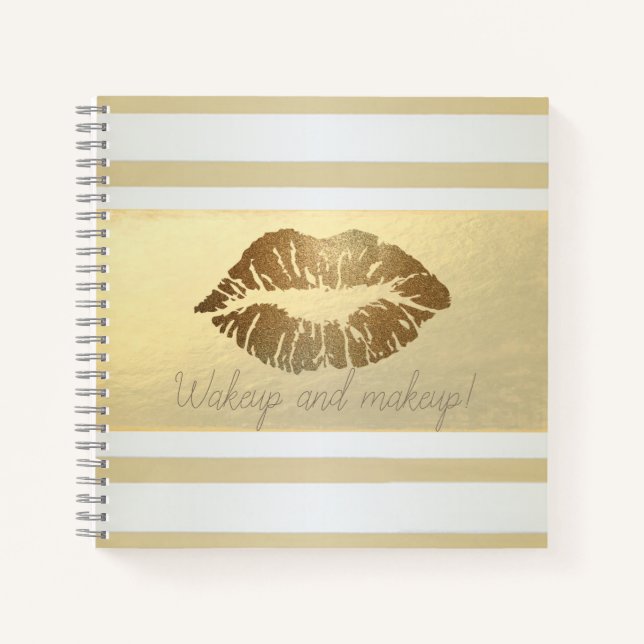 Cuaderno Tiras de oro de estilo moderno, labios Purpurinoso (Anverso)