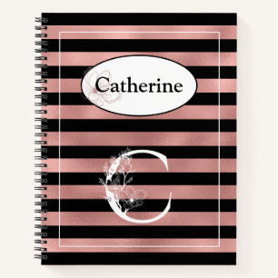 Cuaderno Tiras de oro Rosa personalizadas con C inicial
