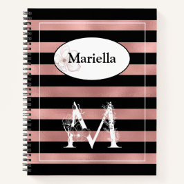 Cuaderno Tiras de oro Rosa personalizadas con M inicial