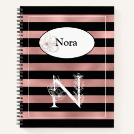 Cuaderno Tiras de oro Rosa personalizadas con N inicial