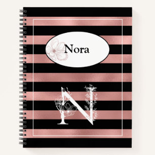 Cuaderno Tiras de oro Rosa personalizadas con N inicial