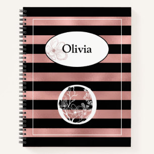 Cuaderno Tiras de oro Rosa personalizadas con O inicial