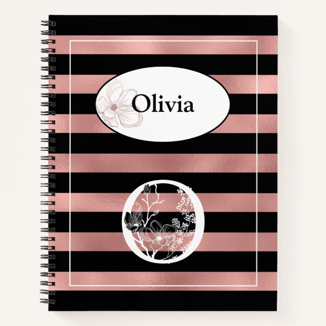 Cuaderno Tiras de oro Rosa personalizadas con O inicial (Anverso)