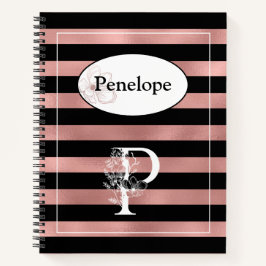 Cuaderno Tiras de oro Rosa personalizadas con P inicial