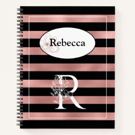 Cuaderno Tiras de oro Rosa personalizadas con R inicial