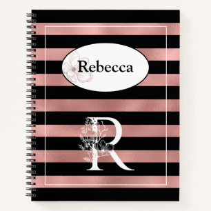 Cuaderno Tiras de oro Rosa personalizadas con R inicial