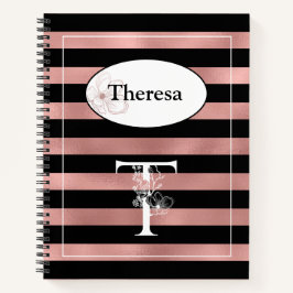 Cuaderno Tiras de oro Rosa personalizadas con T inicial