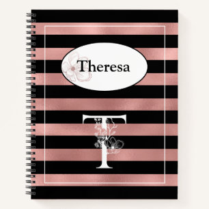 Cuaderno Tiras de oro Rosa personalizadas con T inicial