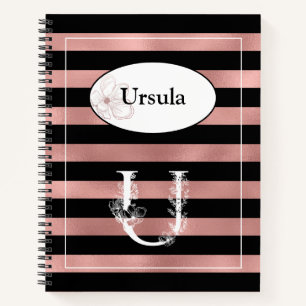 Cuaderno Tiras de oro Rosa personalizadas con U inicial