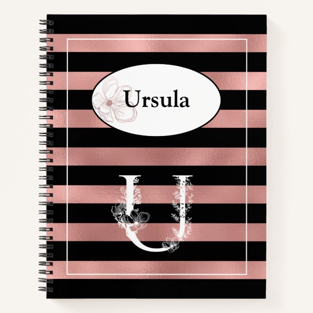 Cuaderno Tiras de oro Rosa personalizadas con U inicial (Anverso)