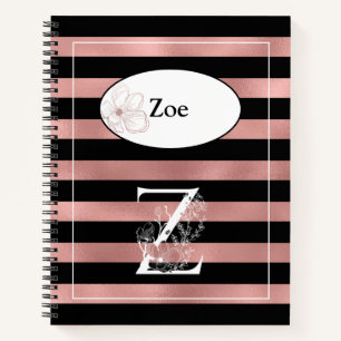 Cuaderno Tiras de oro Rosa personalizadas con Z inicial