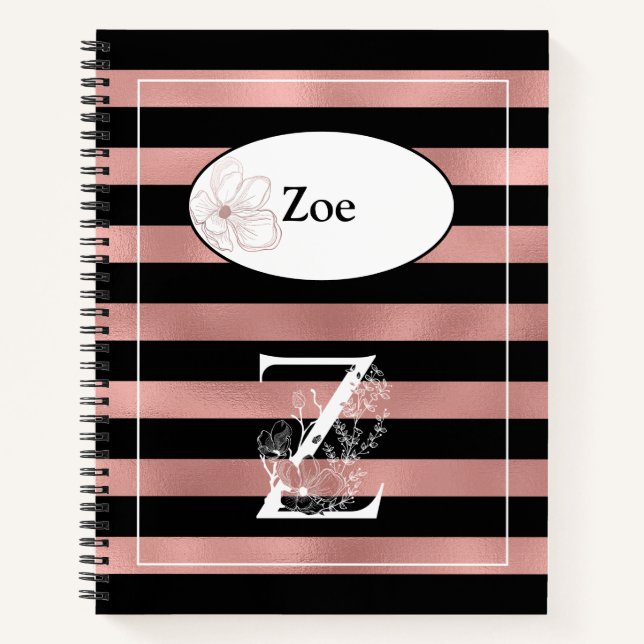 Cuaderno Tiras de oro Rosa personalizadas con Z inicial (Anverso)