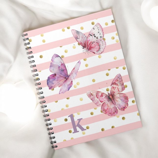 Cuaderno Tiras de tinta de Chica y mariposas (Personalize with your monogram initial.)