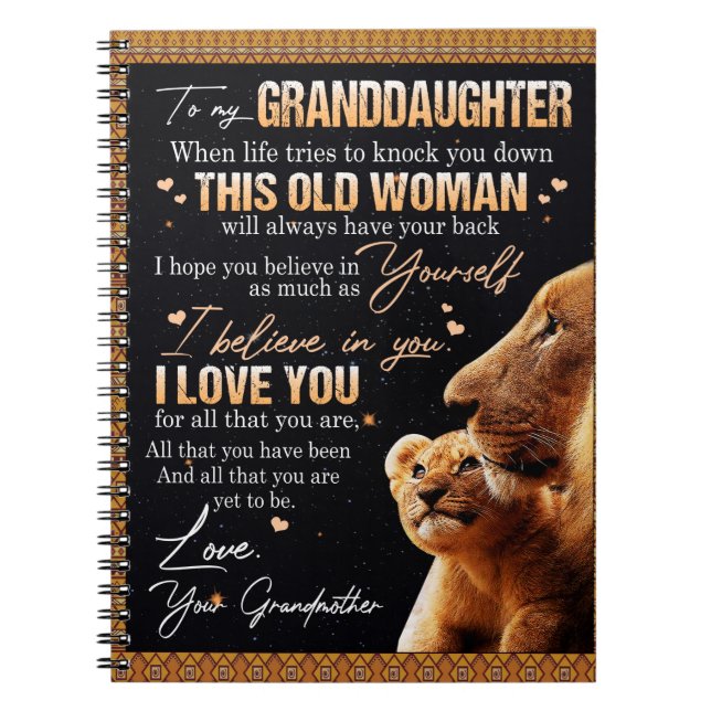 Cuaderno To My Granddaughter Gift From Grandma, Lion Lovers (Frente)