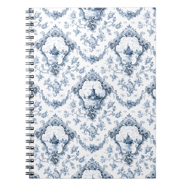 Cuaderno Toalla floral grabada con molino de viento y botes (Frente)