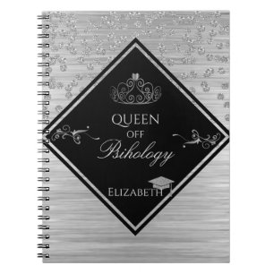 Cuaderno Tocado de graduación con purpurina plateada, tiara