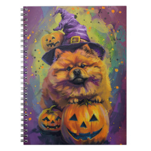Cuaderno Tocante Chow Chow Perro Halloween Bruja Y Calabaza