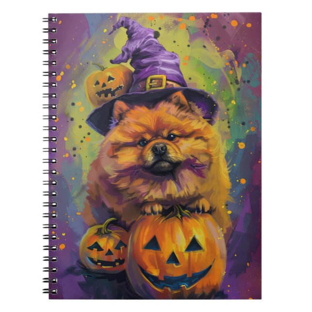 Cuaderno Tocante Chow Chow Perro Halloween Bruja Y Calabaza (Frente)