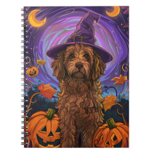 Cuaderno Tocante Goldendoodle Perro Halloween Calabaza de B